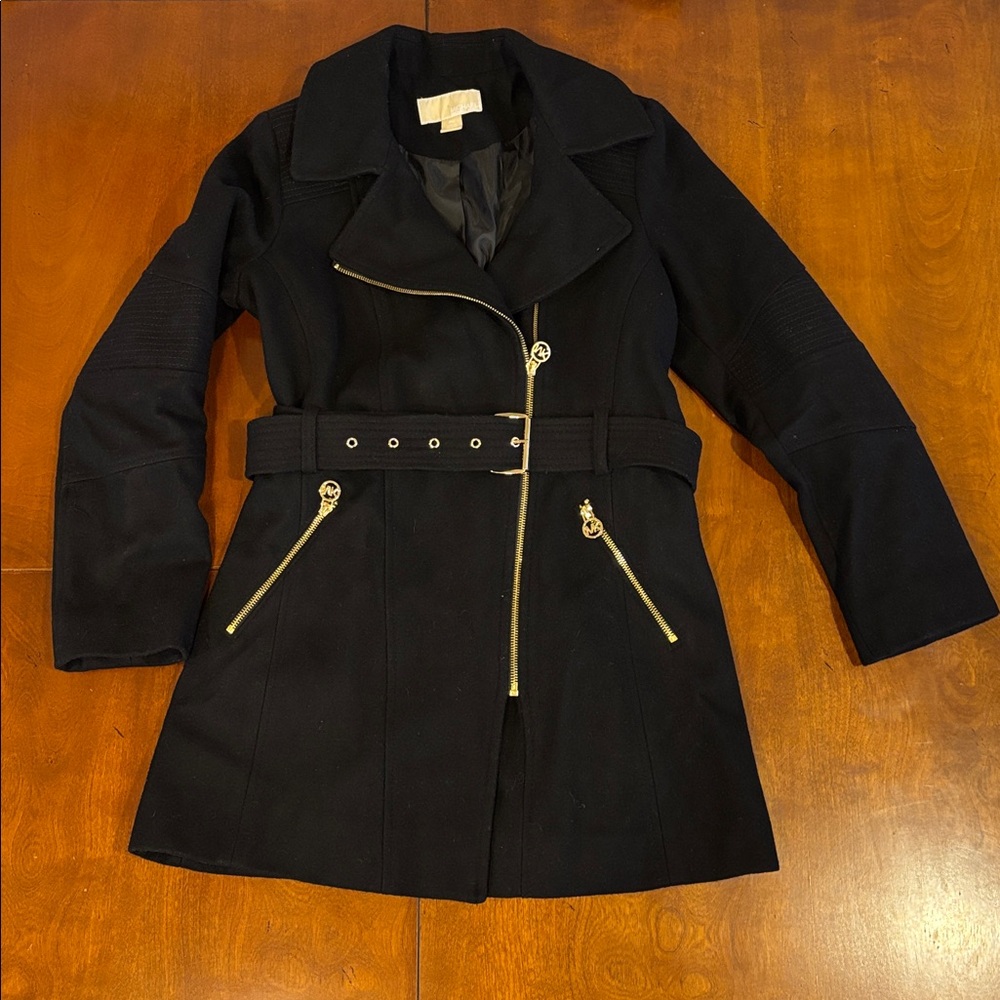 Michael Kors Black Trench Coat‎ with Gold Accents